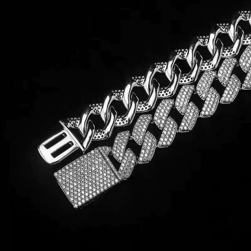 Unisex men's 14k/gold-plated hip-hop style zircon sier Miami Cuban chain necklace