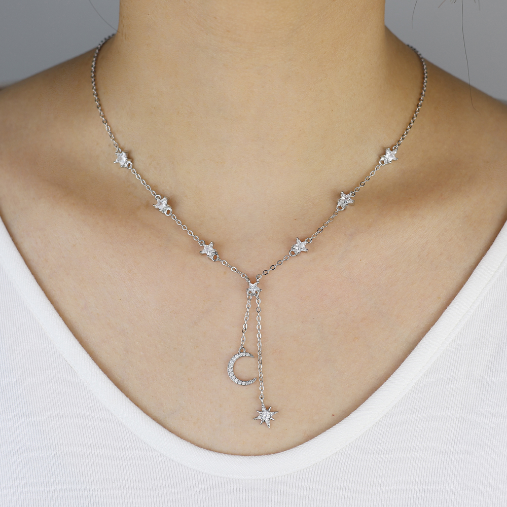 factory fashion women choker 337cm gold rose rhodium diamond shape cz drop charm cz station women gold fashion necklace