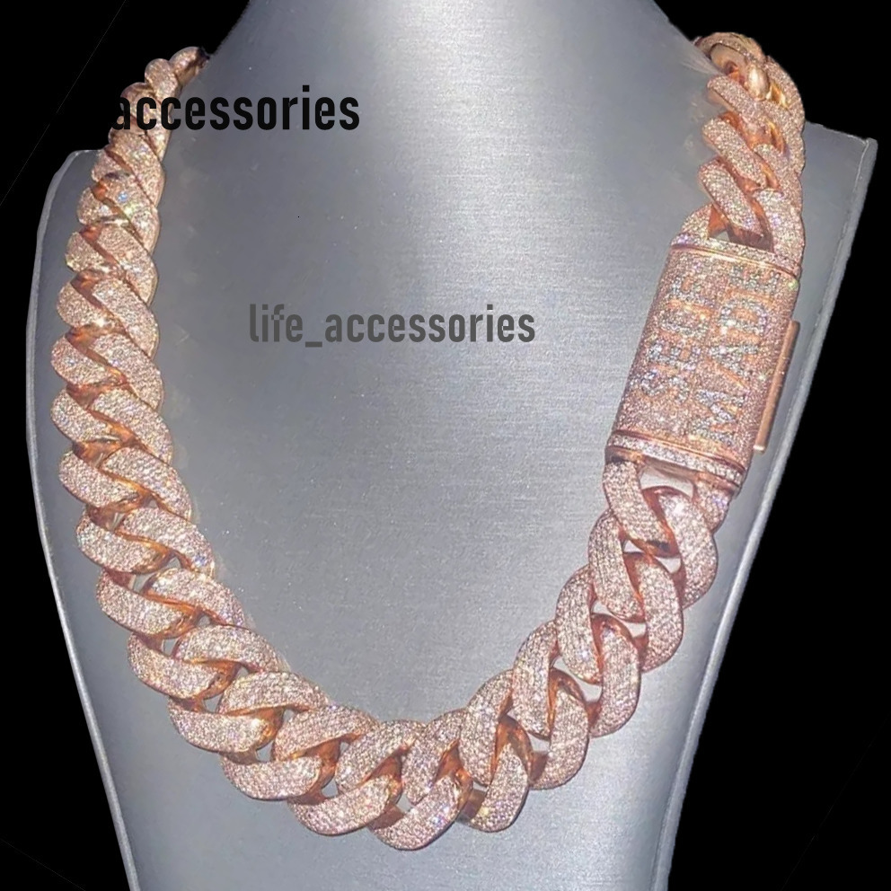 Heavy Miami Cuban Link Chain VVS Moissanite 925 Rose Gold Plated Iced Out Moissanite Cuban Link Chain