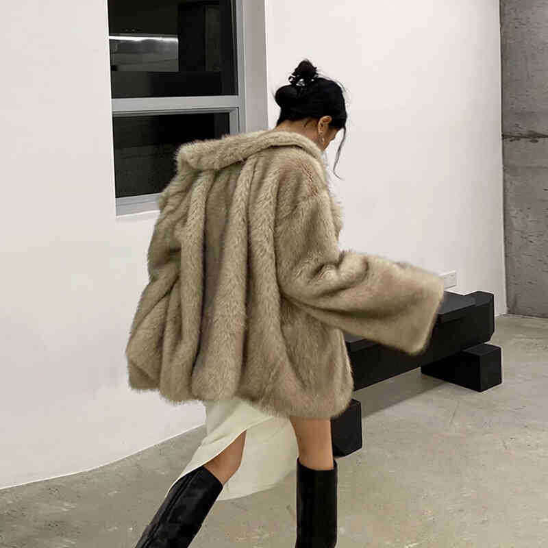 Autumn Winter Faux Elegant Fox New MidLength EcoFriendly Fur Coat Women's Internet Celebrity Large Lapel Loose Fit