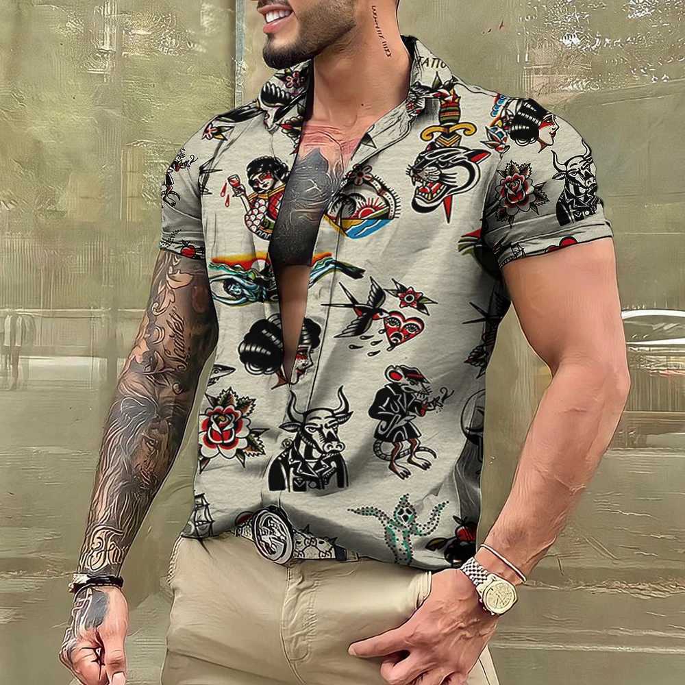 Summer Tattoo Shirt Hawaiian Mens Brand Short Sleeve Top T-shirt Casual Mens Shirt Camisas De Hombre Clothing X250410