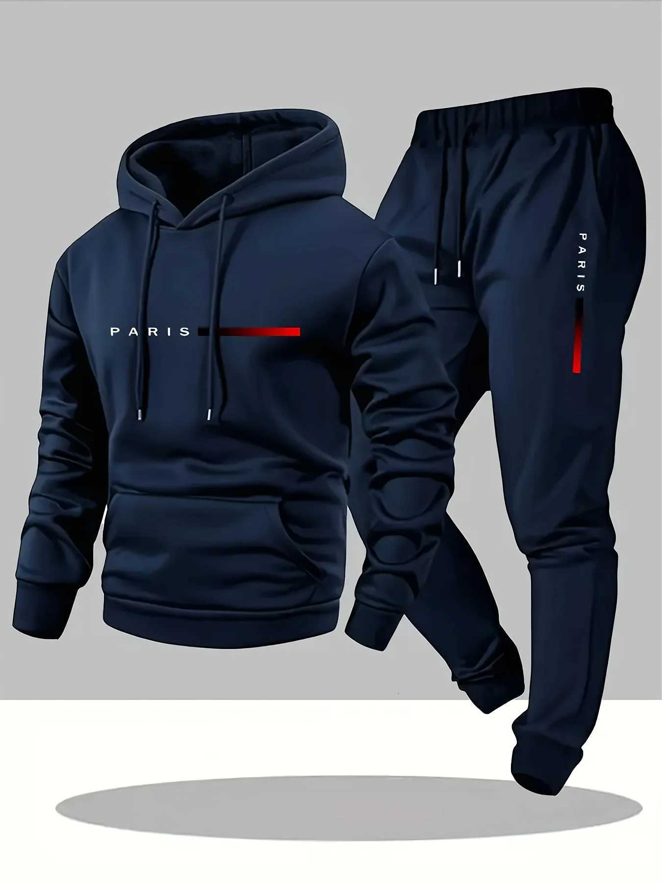 pattern Mens Hoodie and Bundled pants set fleece Autumn winter two-piece set top bottom sets windproof Warm Cotton suit W251110