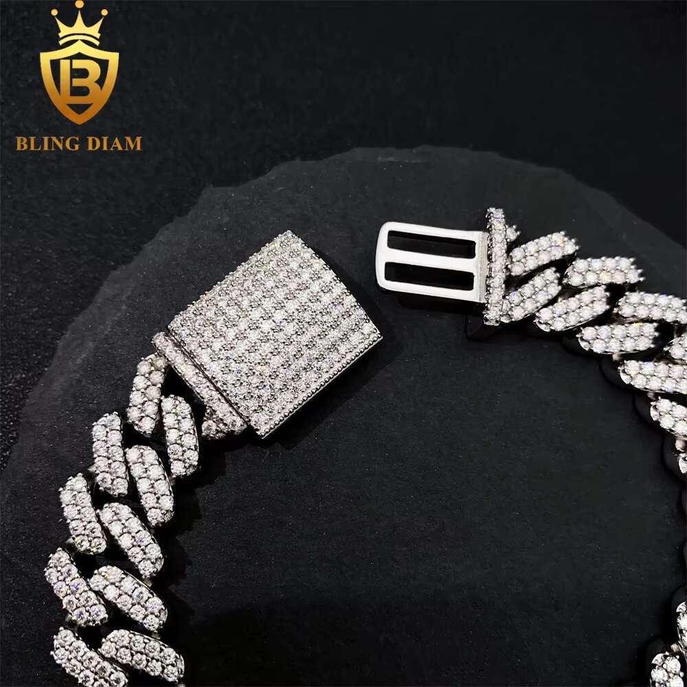 12.3mm Hip Hop Jewelry 925 Sterling Silver VVS Diamond Moissanite Iced Out Cuban Link Chain Bracelet Necklace