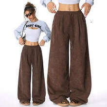 2025 Cross-Border European and American Amazon New Lazy Style High-Waisted Casual Versatile Draped Drawstring Wide-Leg Pants