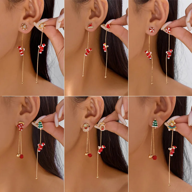 Santa Claus Long Tassel Dangle Earrings for Women Christmas Tree Snowflake Asymmetric Long Earring Year Fashion Jewelry 251031