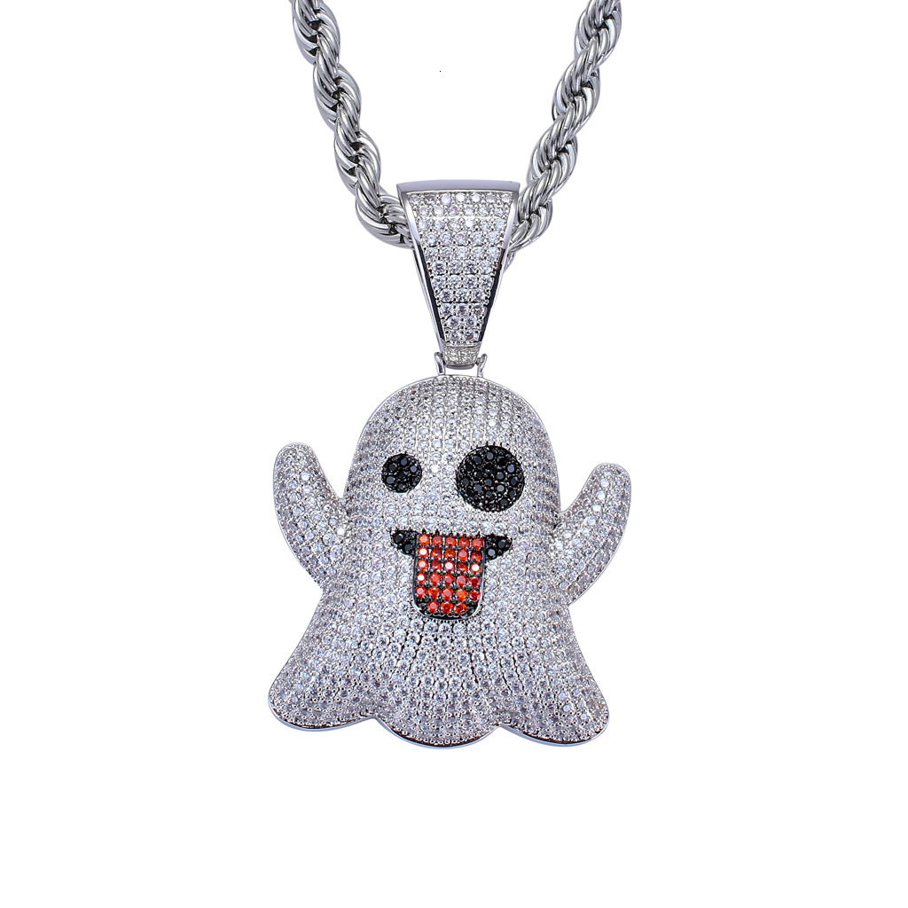 Ghost tongue out funny expression hip hop pendant Street trendsetter full of moissanite necklace hip hop jewelry