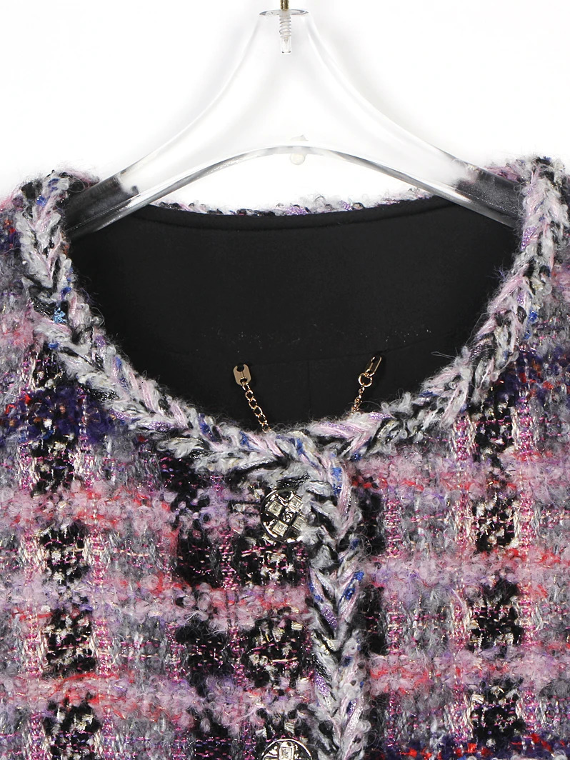 French elegant comfortable and atmospheric midlength purple mist wool mixed highend n tweed jacket 251110