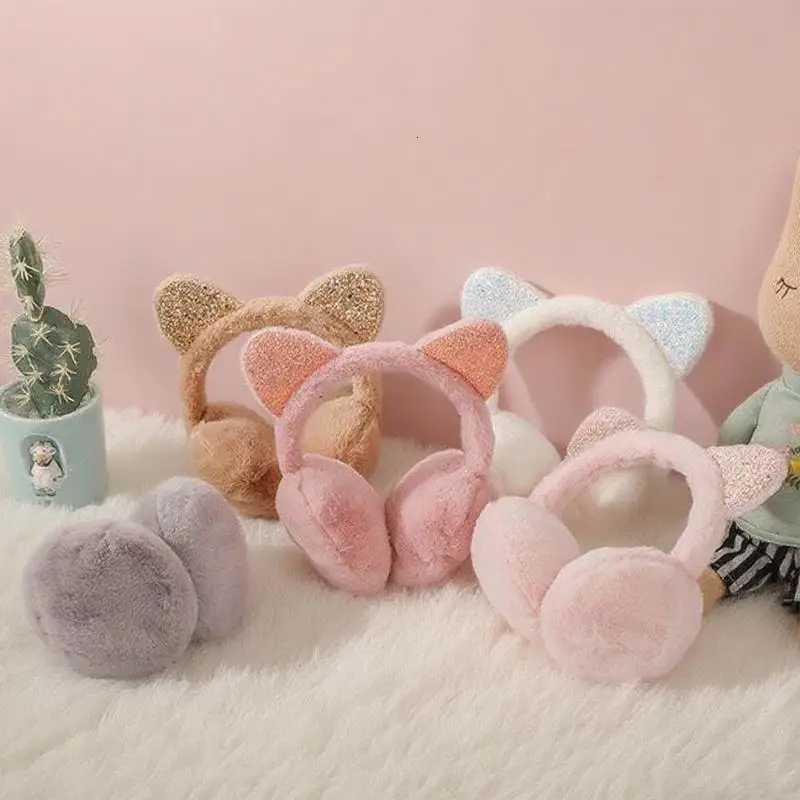 Cute Sequin Plush Cat Ear Earmuffs Women Girls Fluffy Earflap Warmers Outdoor Earmuffs Fluffy Earflap Headband Ear Cover W251110