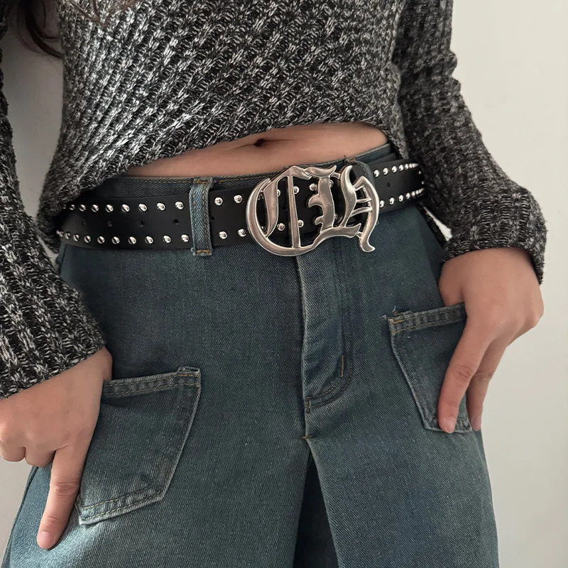 Neutral denim belt for men chrome plated CH Gothic accessories y ner heartshaped punk rivet women 250410