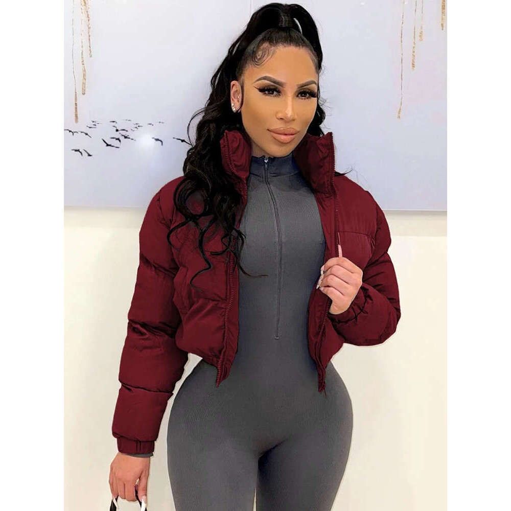 Winter Thick Warm Cotton Down Jacket Women Clothing Gray Zipper Short Puffer Parkas Coats Outwear Female Crop Tops Streetwear