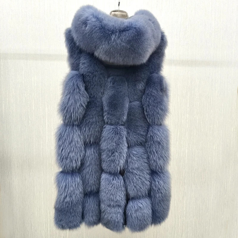 High Quality y Women Real Fur Coat Winter Jacket Long Natural Fox Vest Sheepskin Leather Hood Thick Warm Overcoat 251110