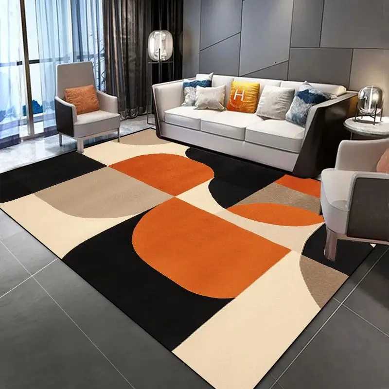 VIKAMA Luxury Orange and Black Living Room Rug Suitable for bedrooms and sofa areas Machine washable home rug Y251110