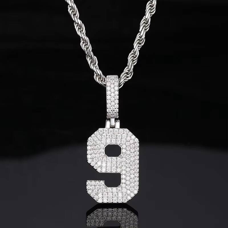 0-9 Lucky Numbers Moissanite Pendants Necklaces for Women 925 Silver Pendants Men Hip Hop Jewelry Fashion Birthday Gifts