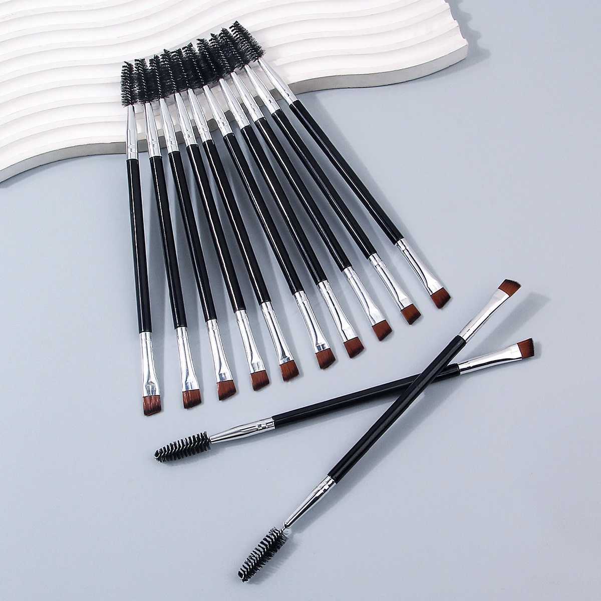 12Pcs Professional dual-head precision angled eyebrow brush eyelash brusheye makeup detail brush multi-functional makeup tool L251110