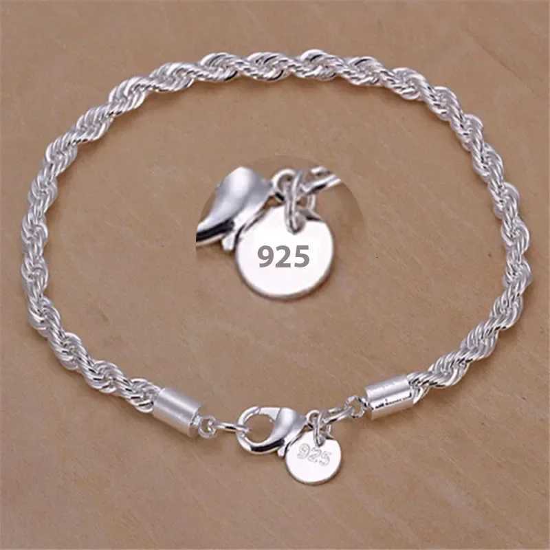 925 Sterling Silver 4MM Twisted Rope Bracelets For Women Men Fashion Minimalist Couple Chain Bracelet Male Unisex Jewelry GiftsT251110
