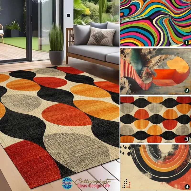 70s Retro Burnt Orange Carpet Earthy Brown and Cream Geometric Mid Century Modern Indoor Outdoor Patio and Porch Decor Area Rug Y251110