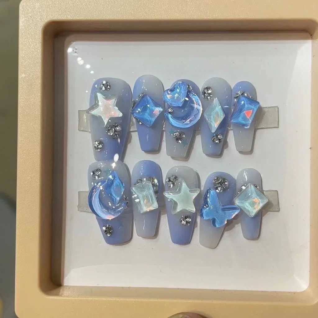 Blue Halo Fake Nail Star Moon Nail Patch Diamond Nail Art Fairy Nail Girl Gift W250410