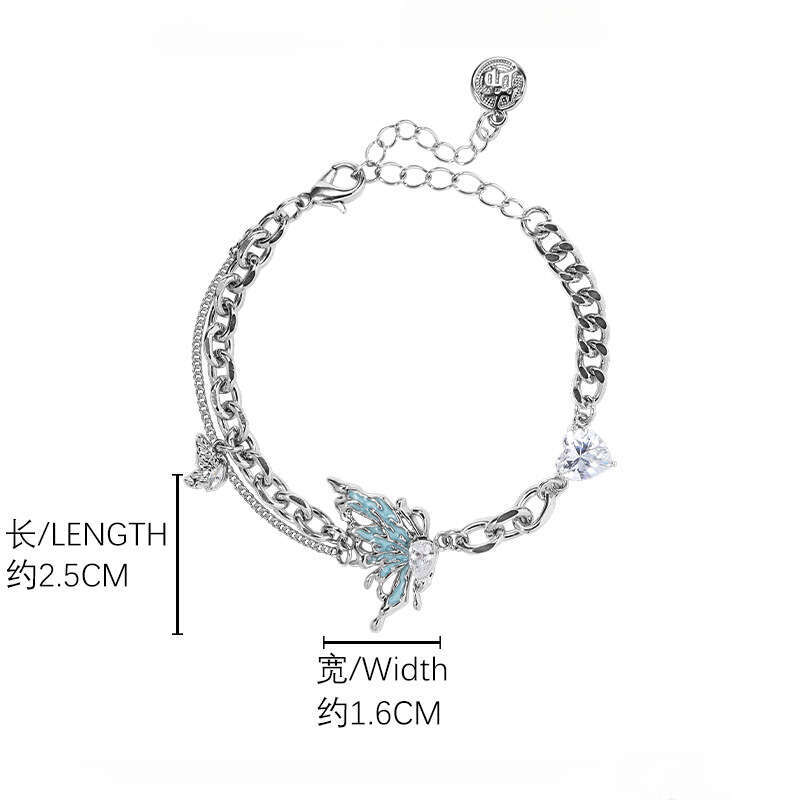 Icy Blue Butterfly Bracelet Light Luxury High-End Ins Style 2024 New Fashion Niche Zircon Jewelry for Women