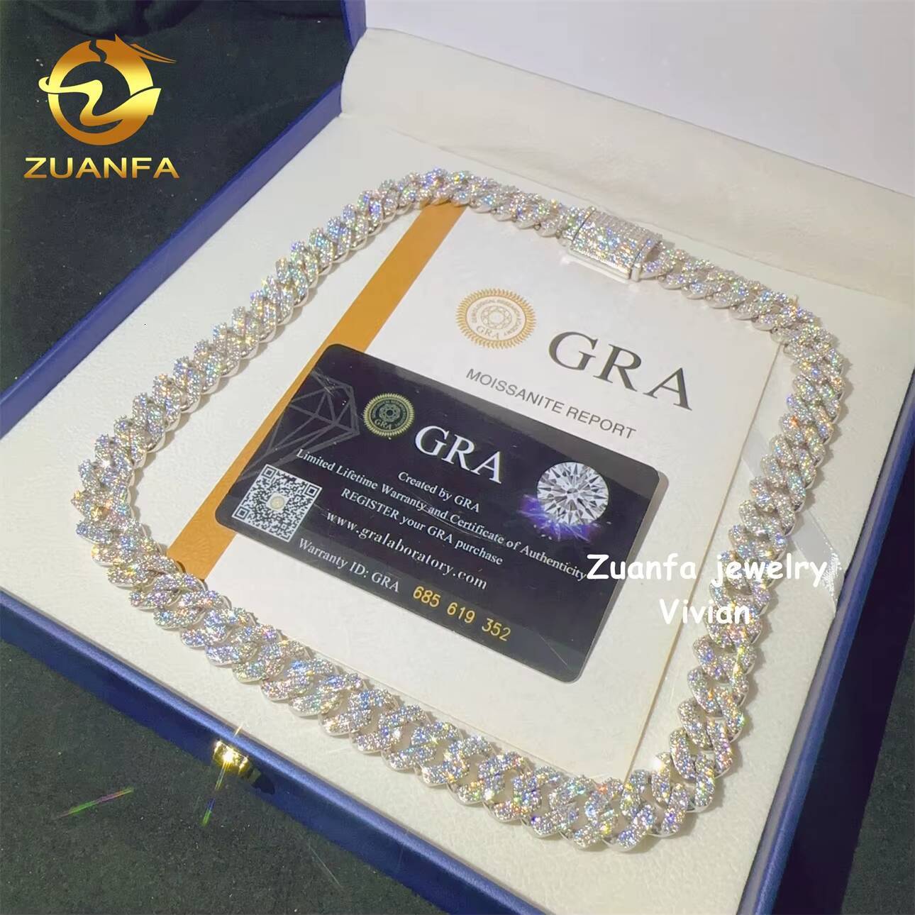 Buss Down Sterling Silver 925 VVS Moissanite Diamond Moissanite Hip Hop Jewelry 123MM Cuban Link Moissanite Necklace