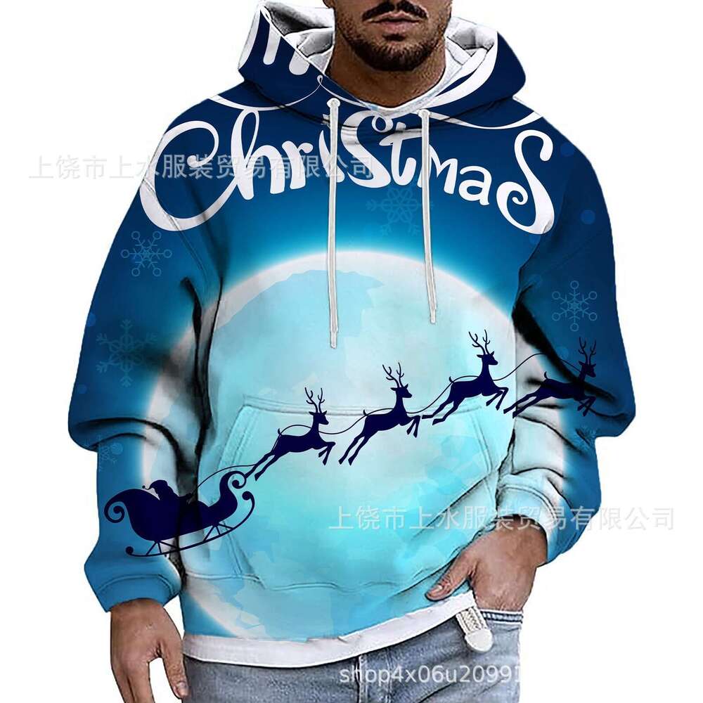 European American Cross-Border New Christmas and Surrounding 3D Printed Hoodie Reindeer Cartoon Santa Claus Children's Clothing