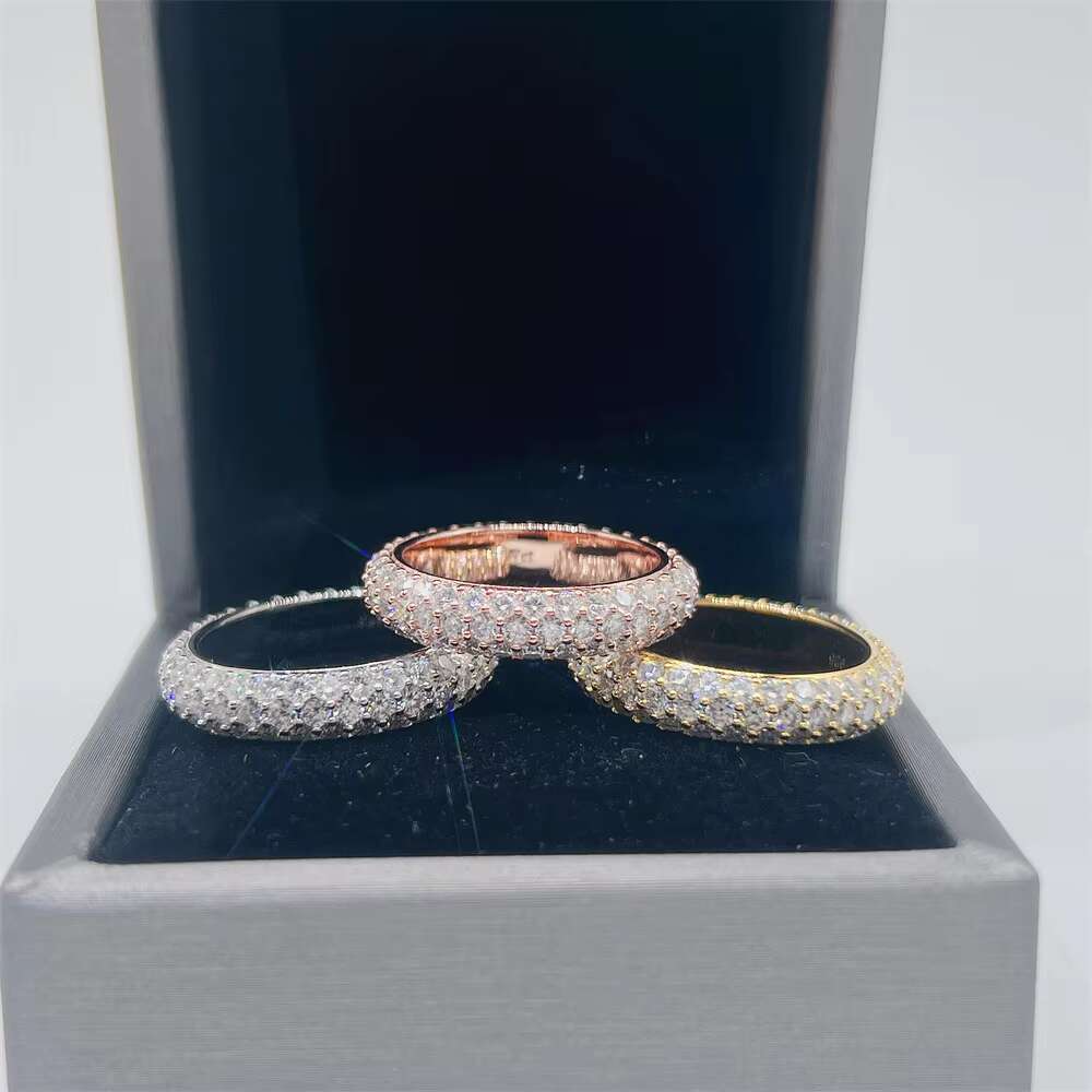 Cheapest Top Quality Popular Gemstone Jewelry Wholesale Charm 3 Rows Eternity Band Men Moissanite Hip Hop Ring