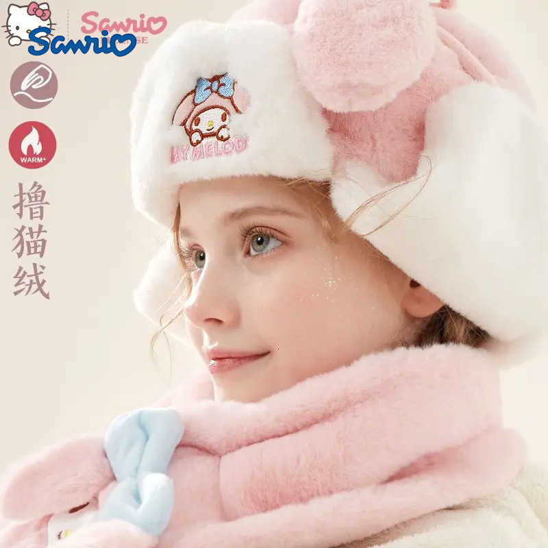 Sanrio Kawaii KUROMI MY MELODY Girls Hat Thickened Plush Autumn and Winter Childrens Warm Winter Cinnamorol Ear Protection Hat H251110