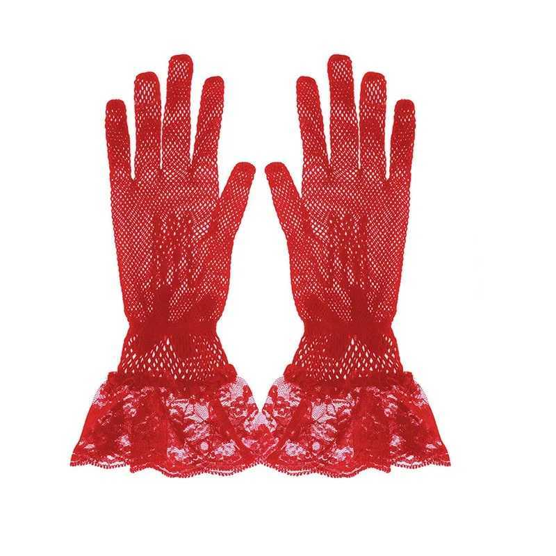 1 Pair Elegant Ladies Short Lace Gloves New Sheer Fishnet Mesh Black White Prom Party Females Fashion Solid White Mittens L251110