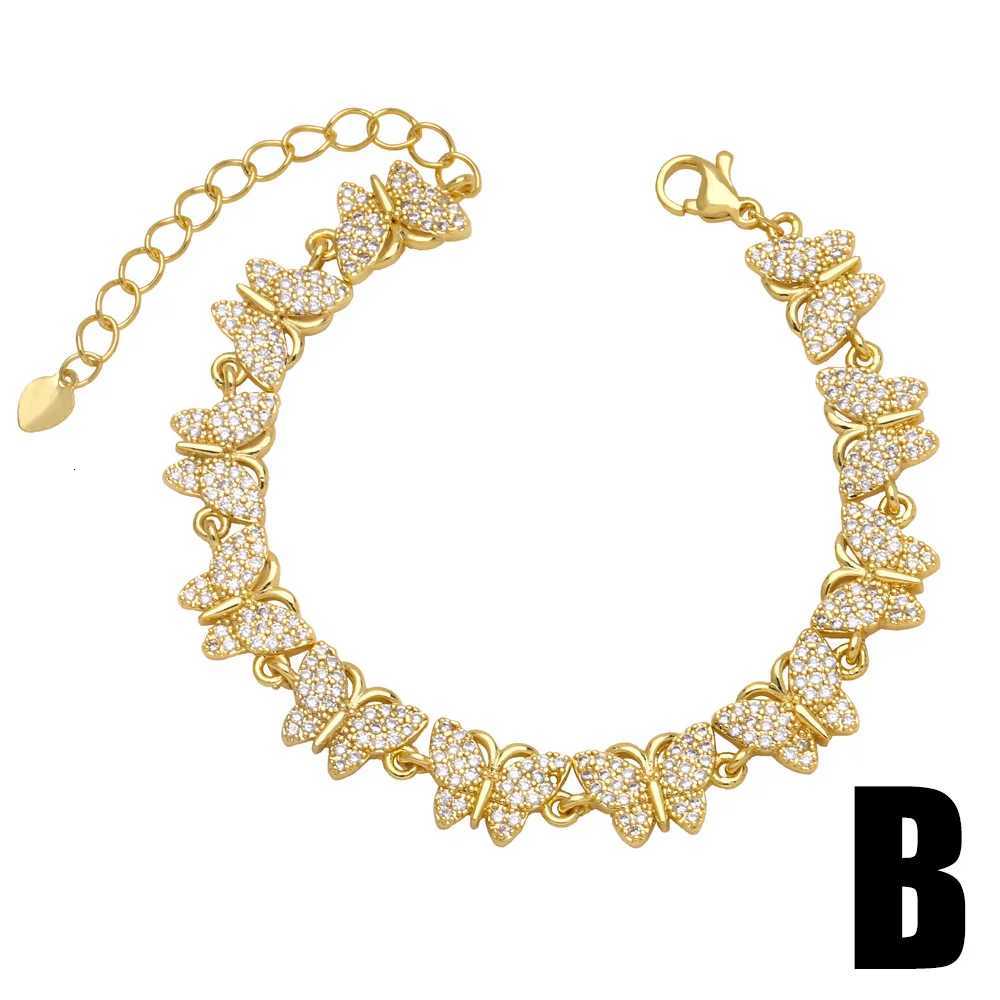 FLOLA Paved Crystal Butterfly Bracelets for Women Copper Zircon Love Letter Star Bracelets Dainty Gold Plated Jewelry brtg01T251110