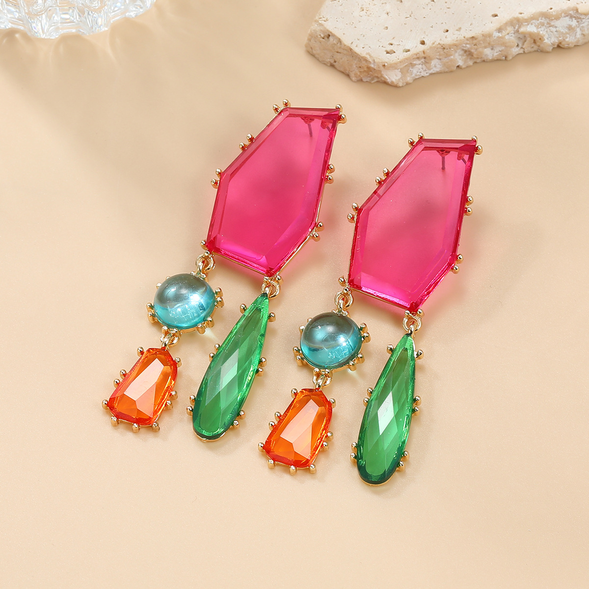 Colorful Diamond Earrings Earrings Elegant Ladies Geometric Shape Color Blocked Earrings Bohemian Style Boutique Gift Earrings