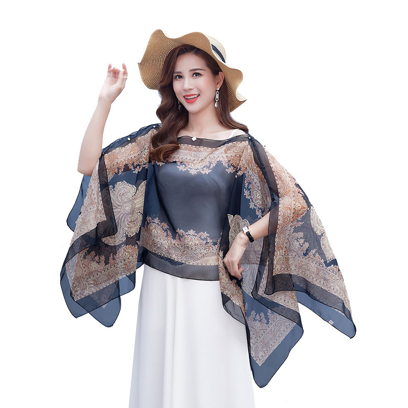 Women's Cashew Flower Yarn Summer Scarf - Chiffon Neck Protection Shawl for Sun Safety