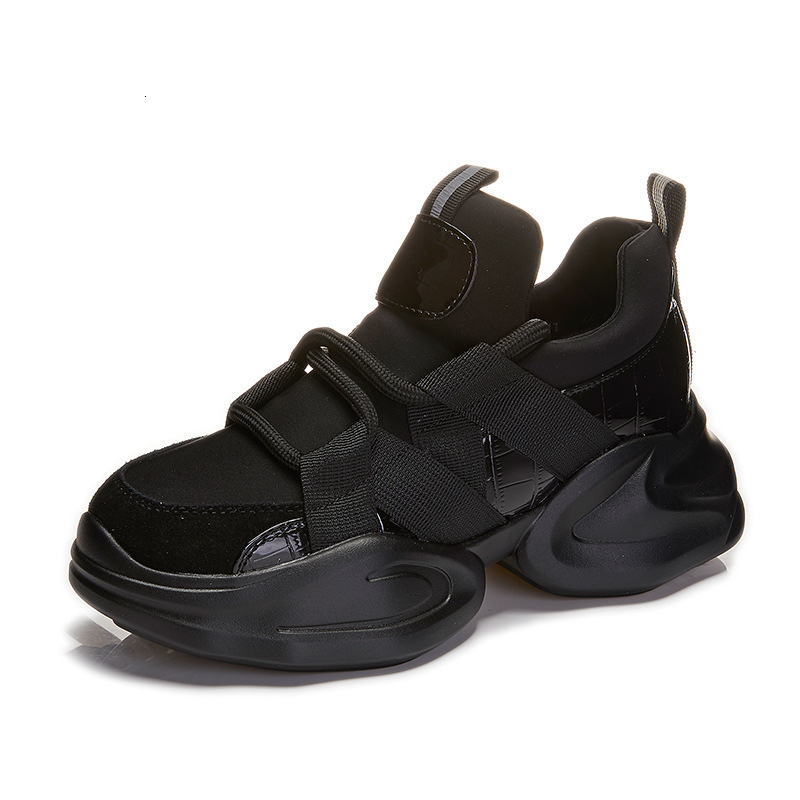 2025 New Women's Genuine Leather Black Thick Bottom Designer Fashion Sports Shoes