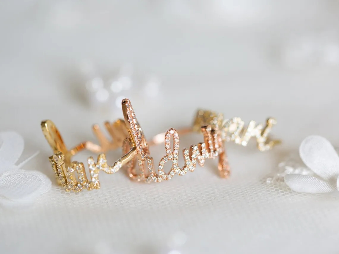 Crystal Stone Custom Name Ring For Women Diamond Letter Pendant Wedding Jewelry Gift 250409