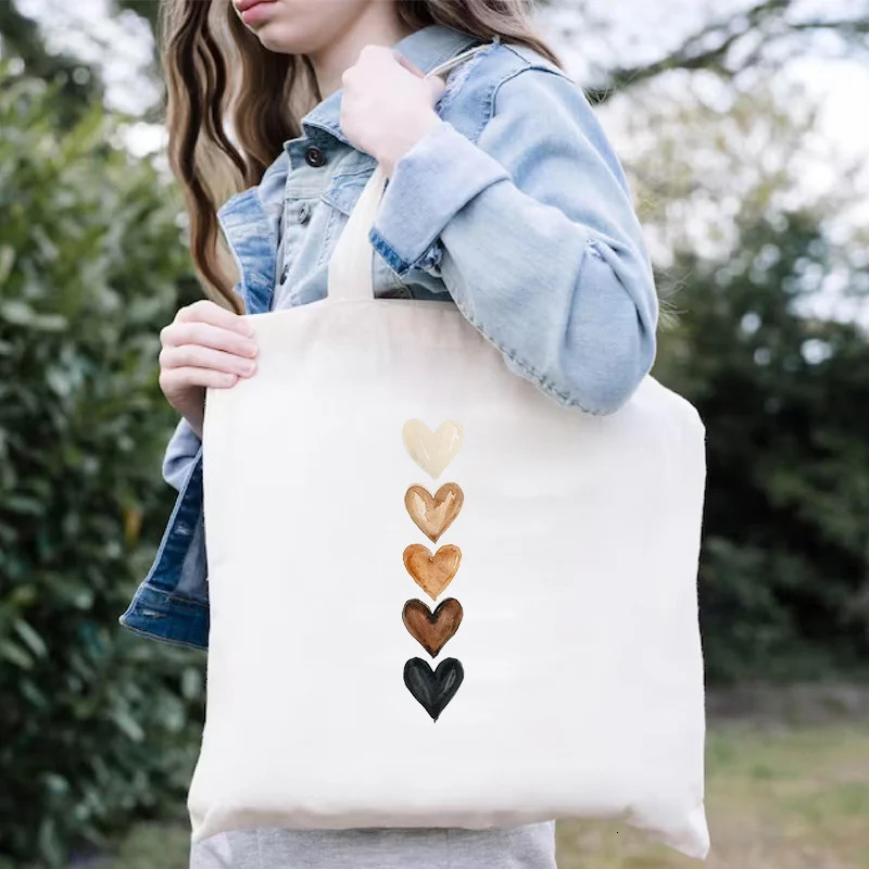 Casual Large Capacity Womens Bag Canvas Shoulder Fashion Harajuku Shopper Minimalist Watercolor Heart Print Street Handbags 251110