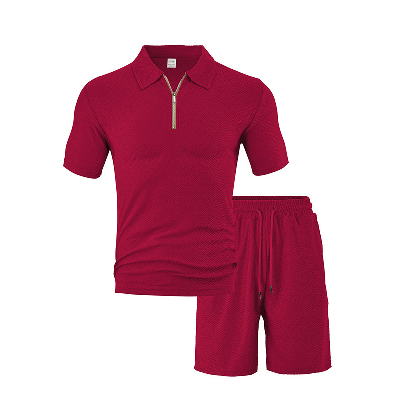 New solid color jacquard multi-color fabric loose short sleeved top casual versatile mens set