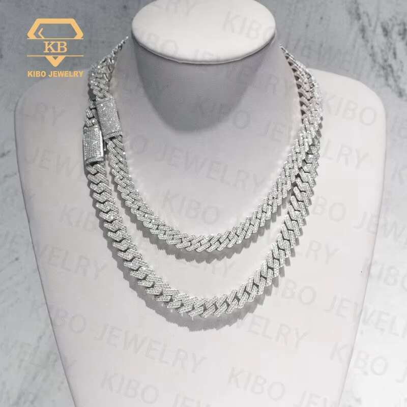 Ready to Ship Hip Hop Iced Out Sier 12mm Necklace VVS Moissanite Cuban k Chain