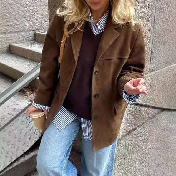 2024 Autumn New Vintage Turn-Down Collar Long Sleeve Single-Breasted Button Jacket 4749 607f