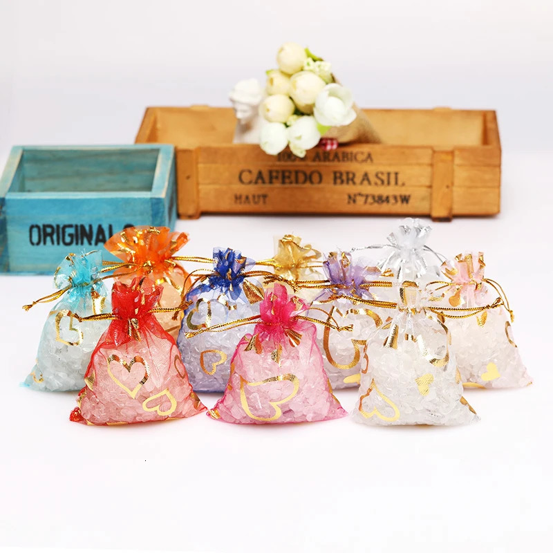 50pcs Hearts n Organza Bags Drawable Wedding Party Decoration Gift Pouches Jewelry Packaging 799121116cm 251110