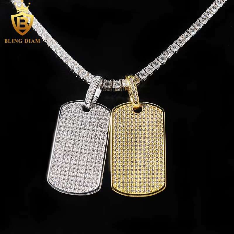 Wholesale Price Rectangle Pendants Hip Hop Fine Jewelry Moissanite Iced Out 925 Silver Charm Pendant
