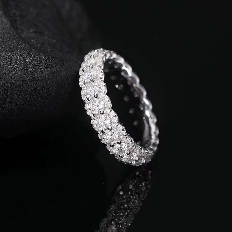 Brilliant D Color Moissanite Diamonds Eternity Band Classically Luxurious 925 Sterling Silver Wedding Ring 18K Prong Set Jewelry