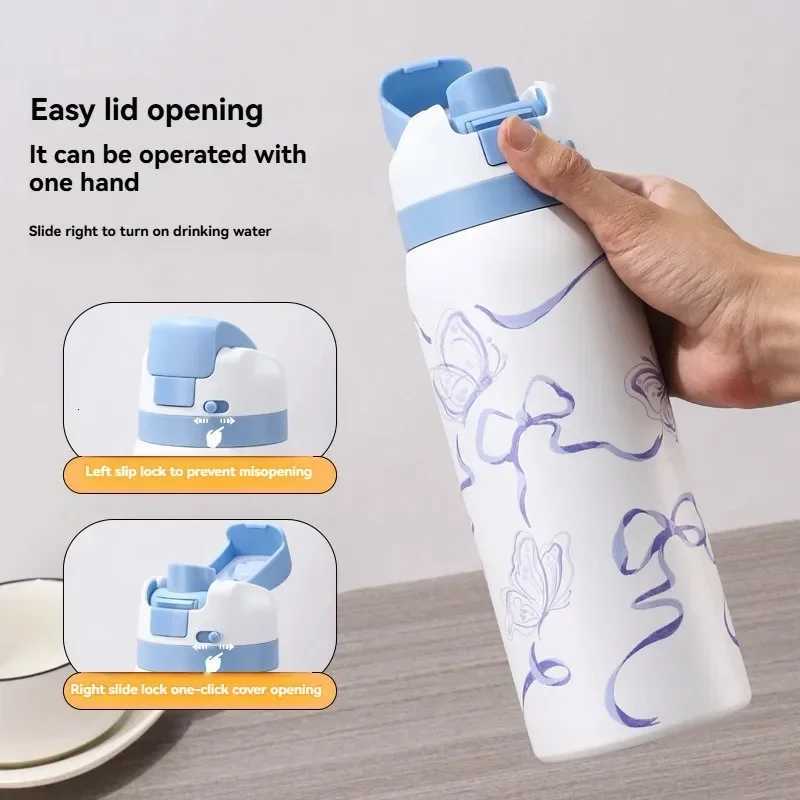 Fashionable cup 32OZ Thermos Bottle 304 Stainless Steel Portable Straw Jumping Cup Cold and Hot Sport Water Cups Portable Vacuum Flask Y251110