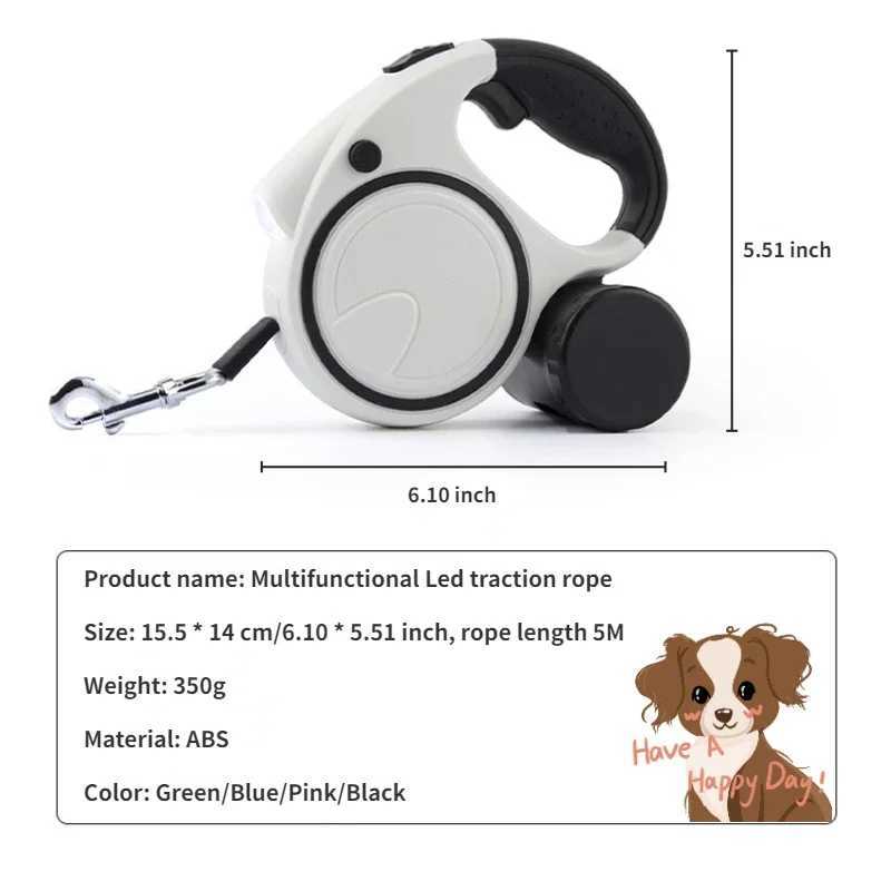 Retractable Dog Leash with LED Poop Bag Dispenser 16 FT Reflective Leash Dog Walking Puppy Durable Tractor Multifunctional Rope J251110