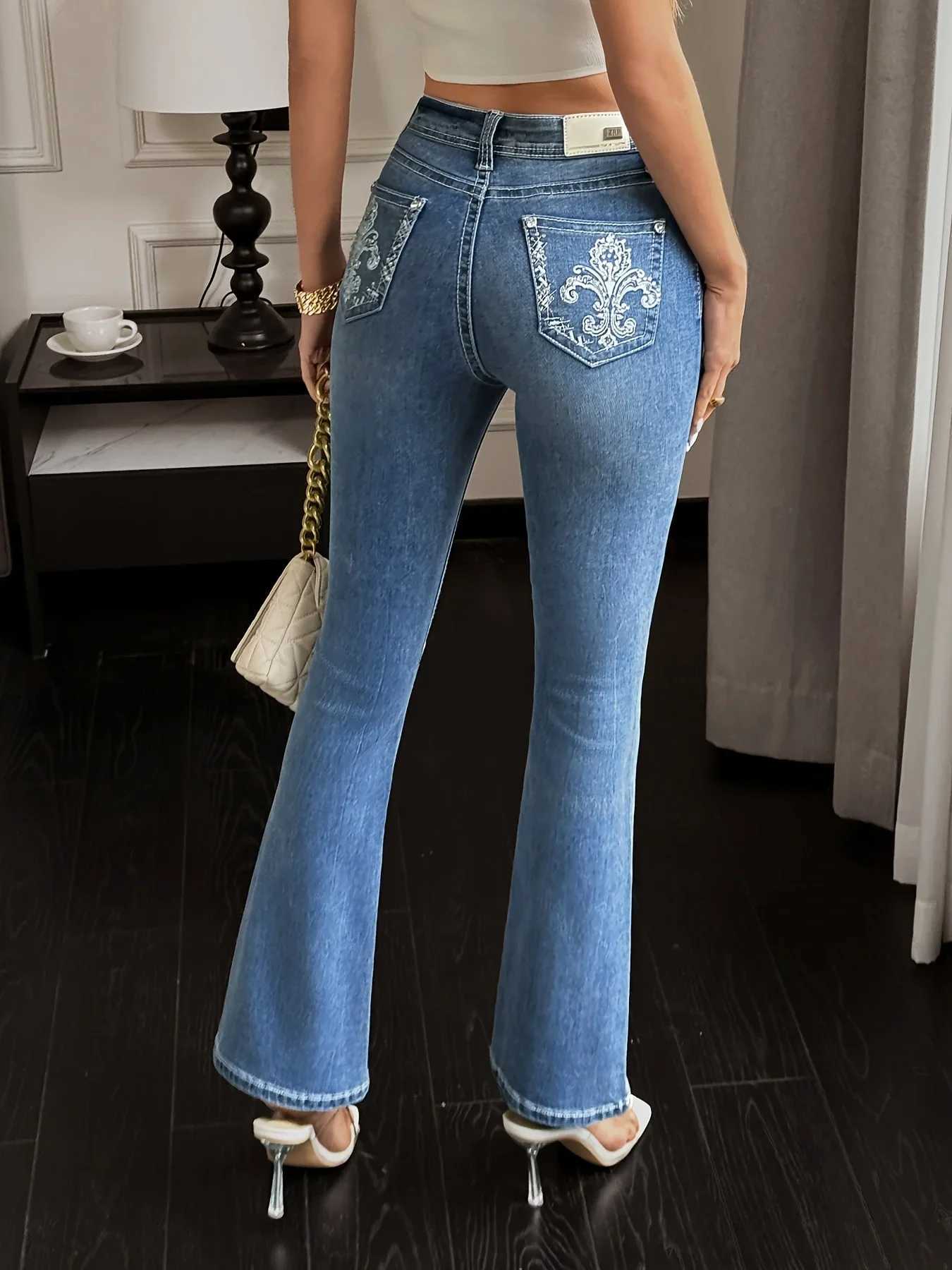 Sexy High Waist Flared Denim Pants for Women Figure Flattering Jeans Stretchy Fit Bootcut Style Fashionable Retro Clothing C251110