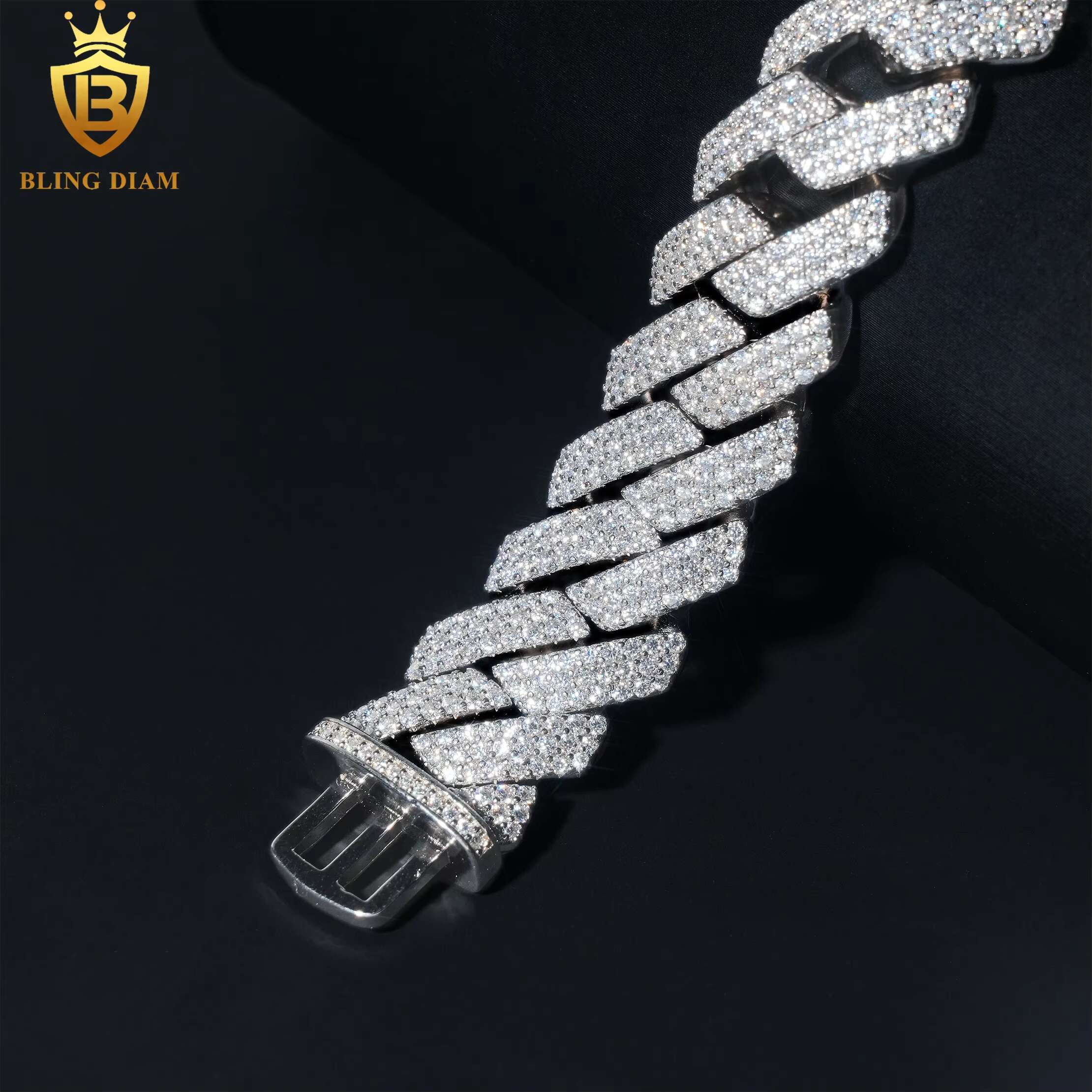 18mm Hip Hop Miami Cuban Link Chain 3Rows 925 Sterling Silver Vvs Moissanite Iced Out Bracelet