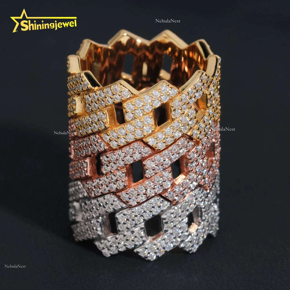 Factory Direct High Quality Hip Hop Two Row Sterg Sier Moissanite Iced Out Cuban Ring