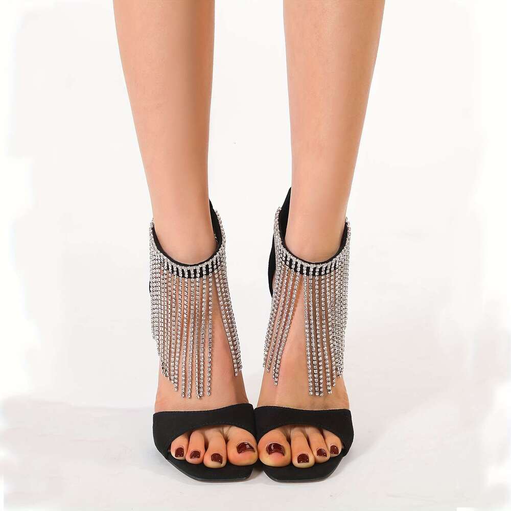 Amazing Sensation! Luxury Rhinestone Women's Velvet Thin Heel Super High Stiletto Open Toe Sandals Banquet Evening Dress Shoes