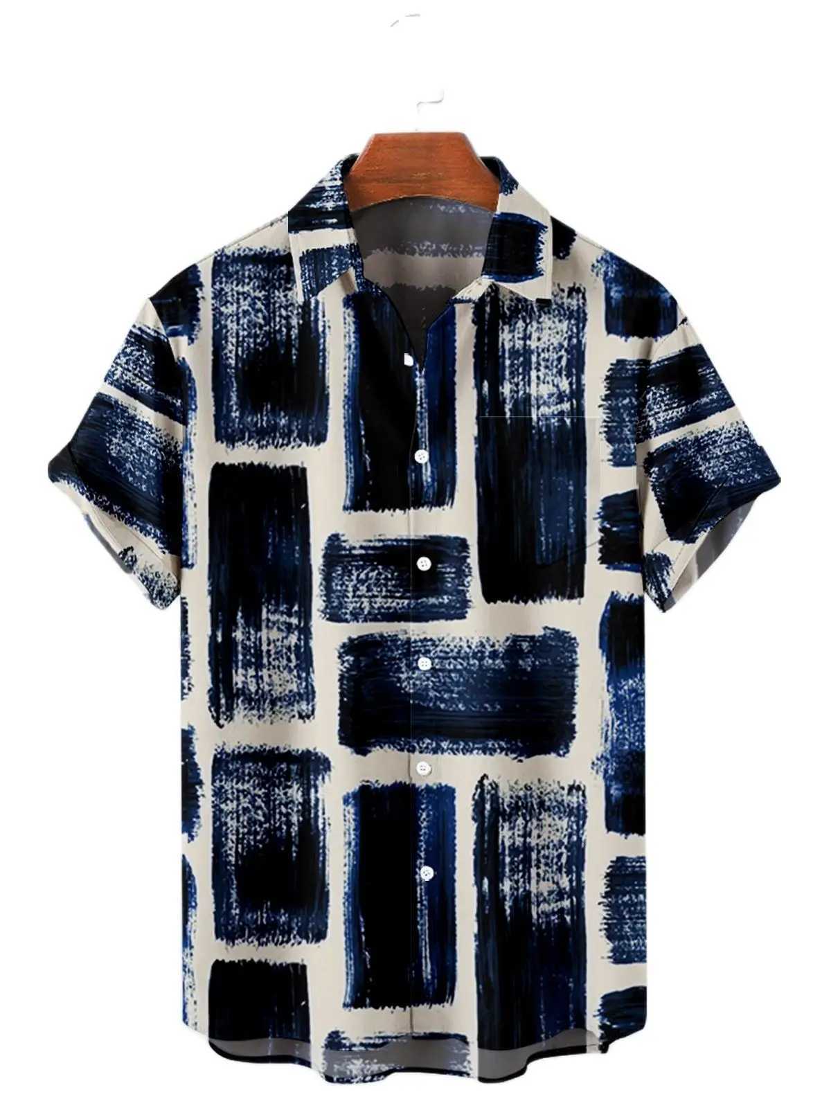 2024 5XL Hawaiian Mens Shirt Color Stripe Camissa Short Sleeve Mens Casual Top Oversized T-shirt X250410