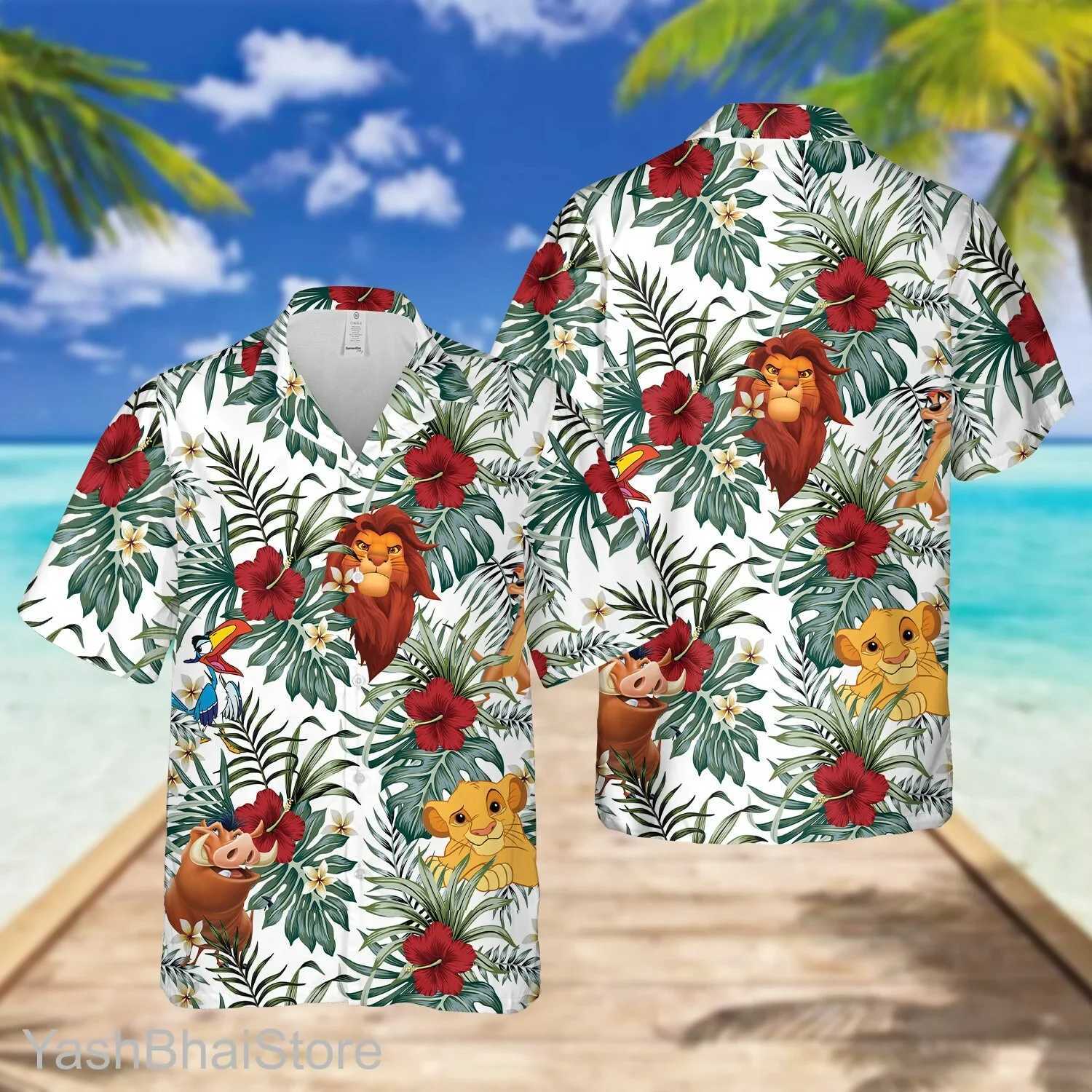 Lion King Simba HAWaiian Shirt Mens Summer Short sLeeved Button Top Casual Beach Shirt HAWaiian Shirt Top X250410