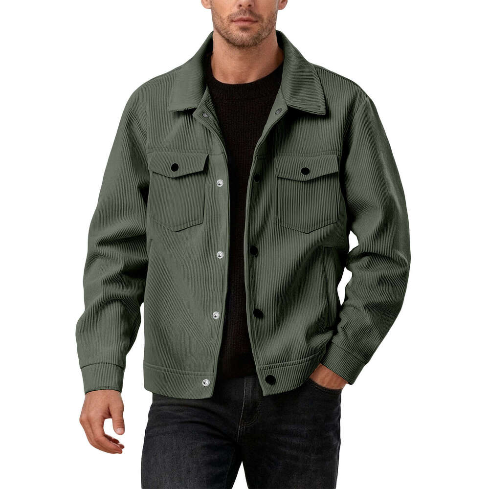 European and American Cross-Border Amazon Corduroy Single-Breasted Casual Sports Trend Pocket Jacket Men's Turn-Down Collar Long Sleeve Shirt