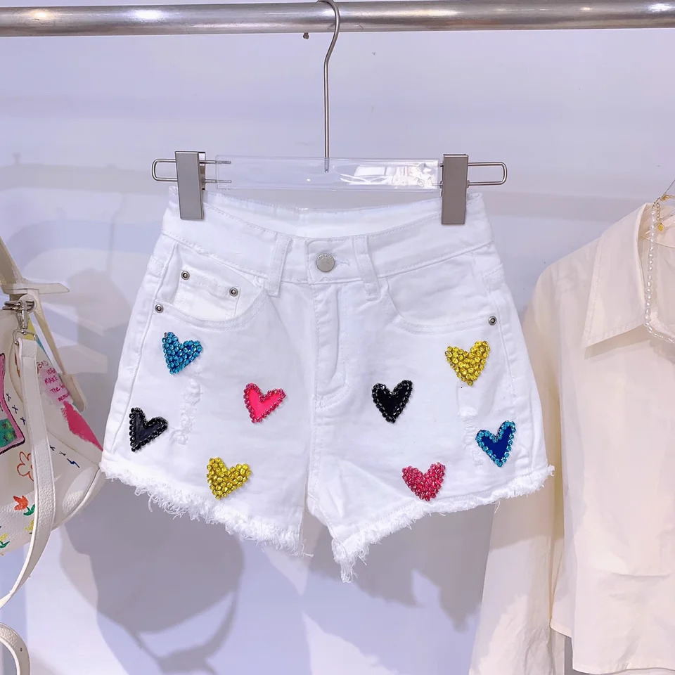 Trend Summer Shorts for Women Elastic and Comfortable High Waist Color Diamond Weight Loss White Denim Shorts 250410