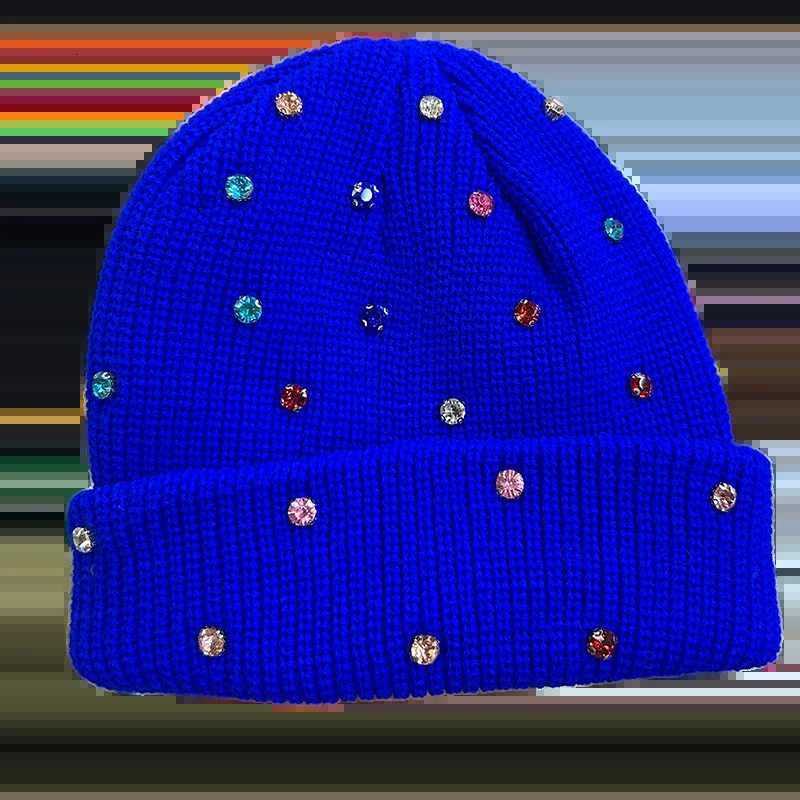 Womens Sparkly Knit Beanie Soft Winter Hat with Colorful Rhinestones for Fall WinterXJ251110